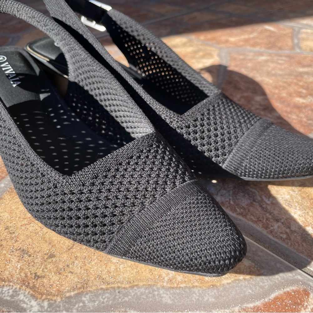 Vivaia Black Knit Margot Slingback Heels — Pointed Toe Comfort - Picture 4 of 6
